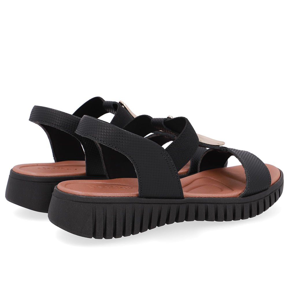 Sandália Enfeite Dourado Couro Preta Dourado/Preto 3