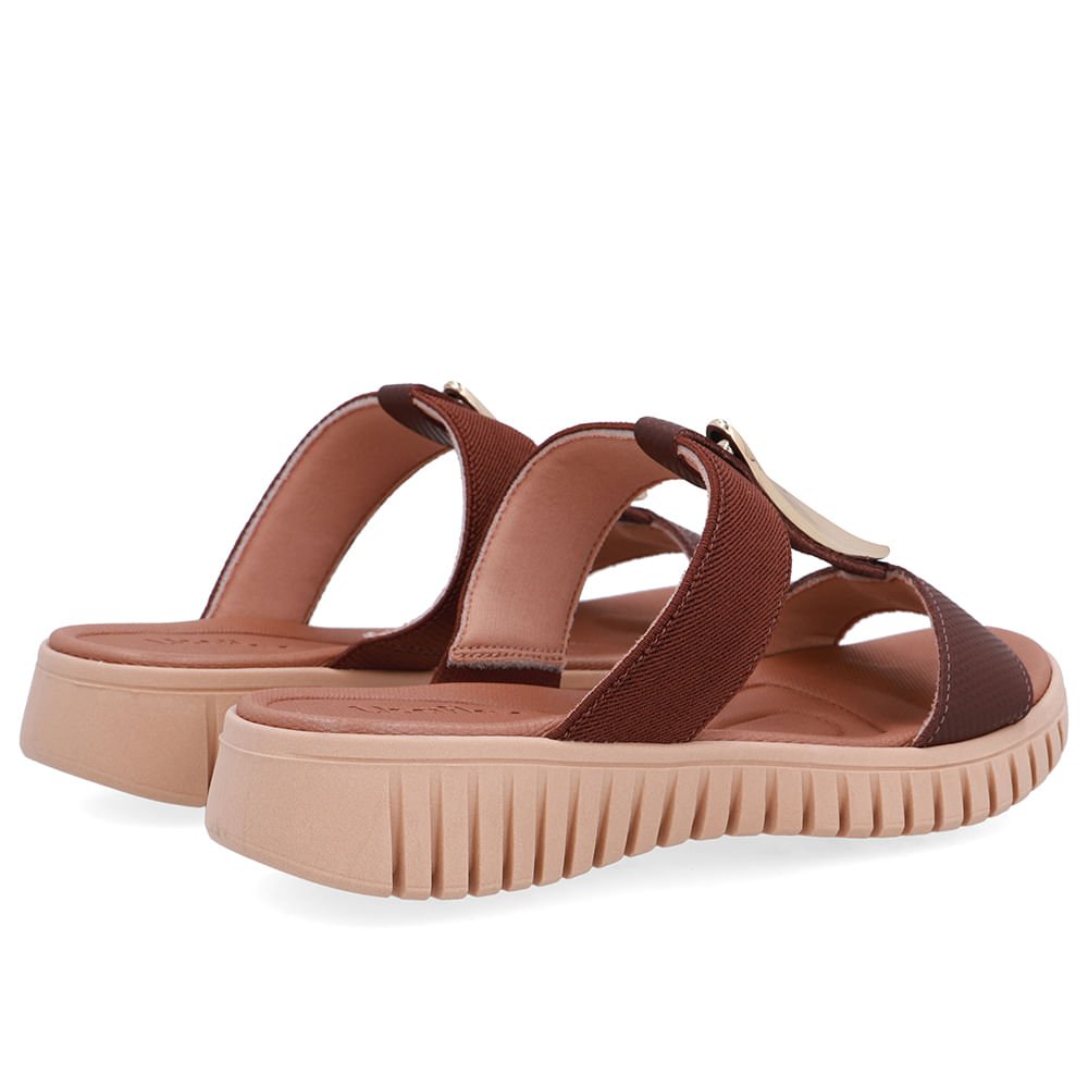 Tamanco Salto Baixo Couro Marrom Enfeite Dourado Marrom/Dourado 3