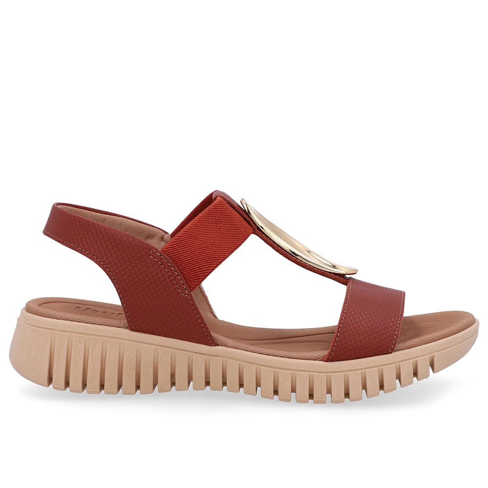 Sandália Enfeite Dourado Couro Marrom