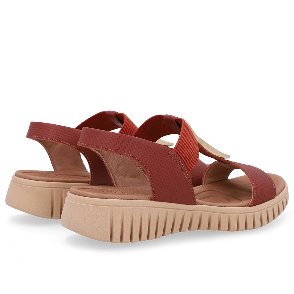 Sandália Enfeite Dourado Couro Marrom Vermelho 3