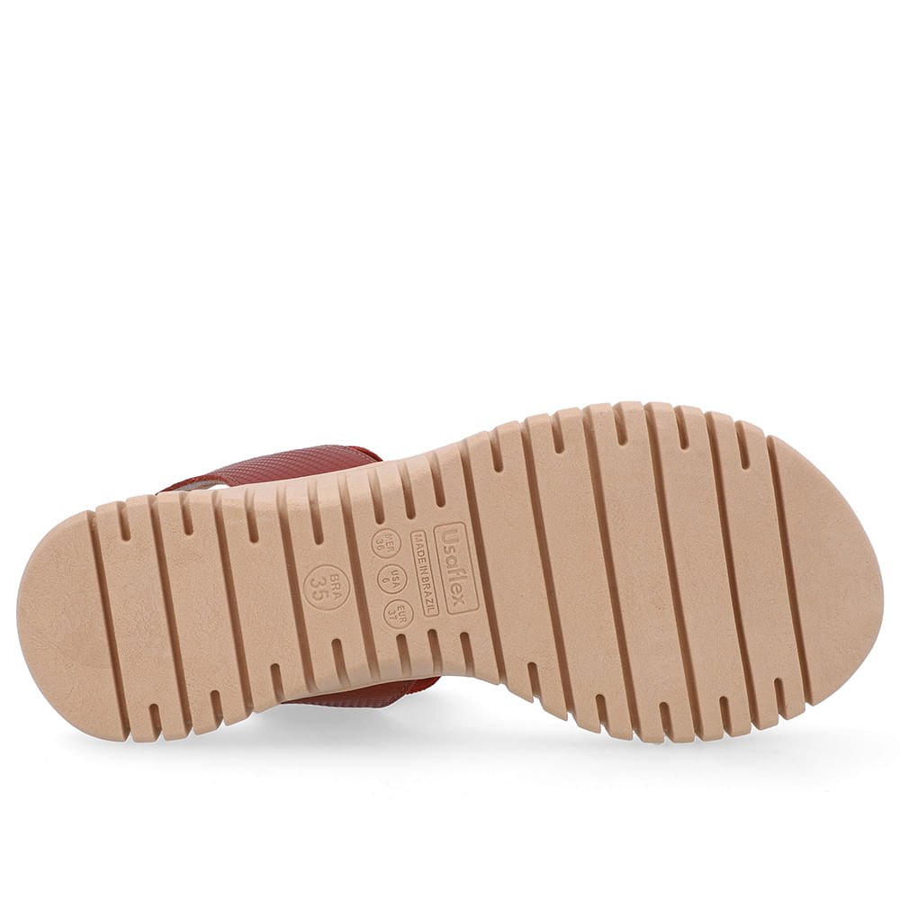 Sandália Enfeite Dourado Couro Marrom Vermelho 5