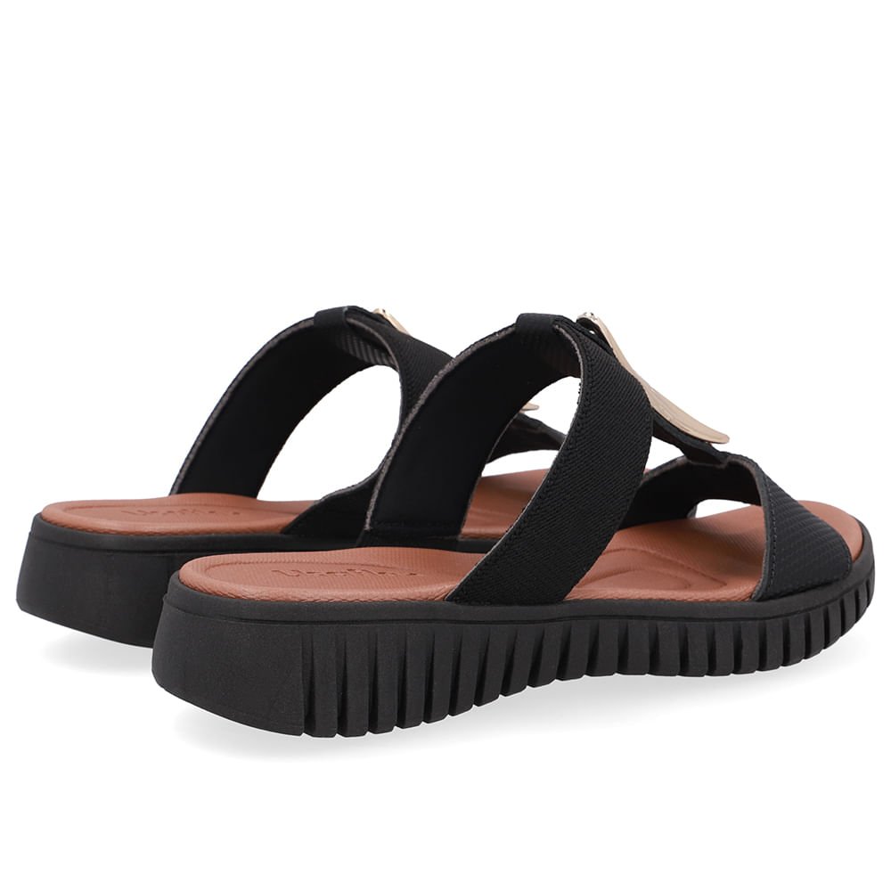 Tamanco Salto Baixo Couro Preto Enfeite Dourado Preto/Dourado 3