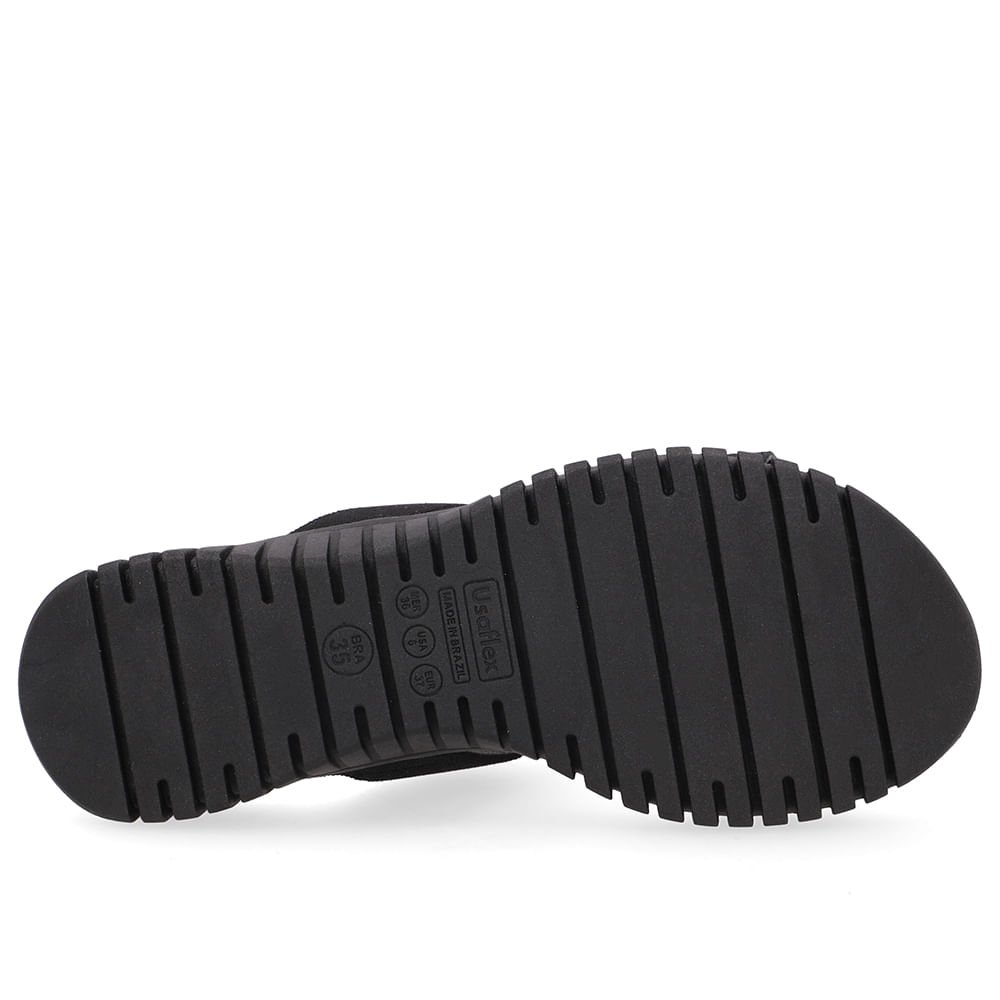 Tamanco Salto Baixo Couro Preto Enfeite Dourado Preto/Dourado 5