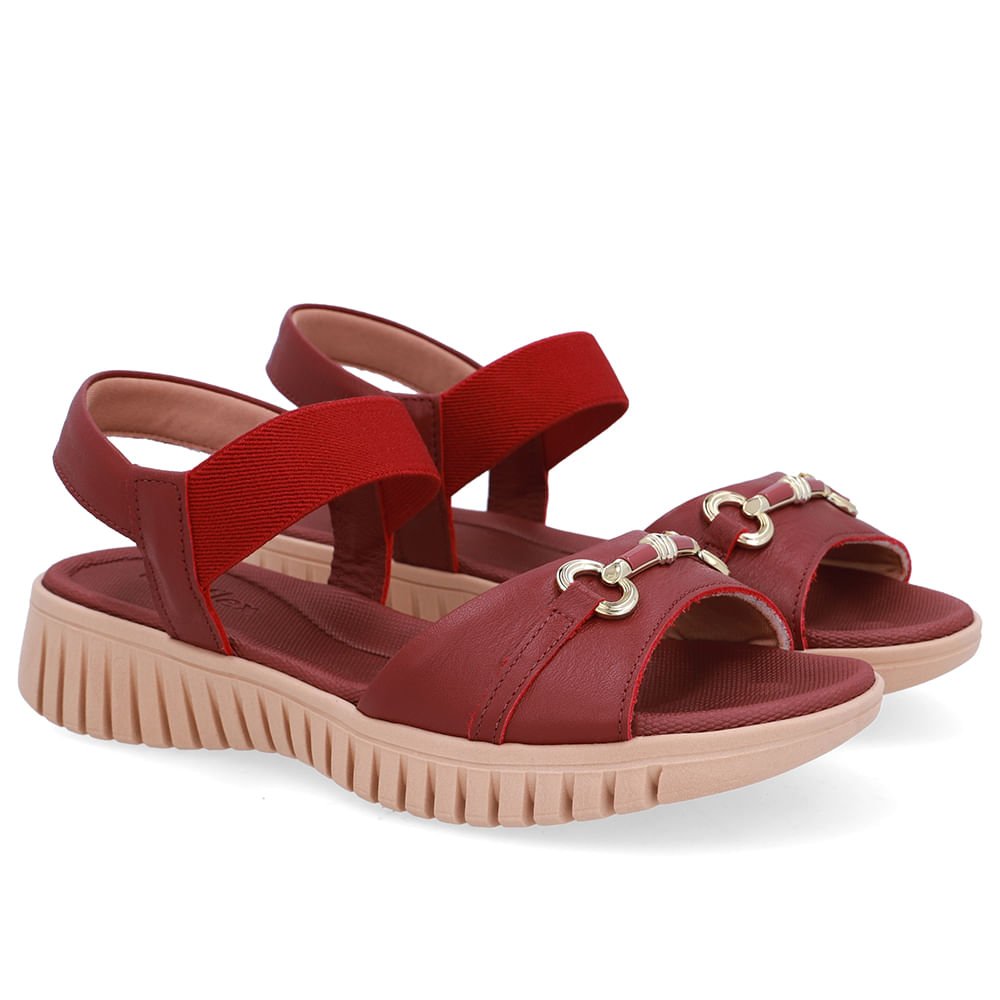 Sandália Enfeite Couro Vermelha Vermelho 2