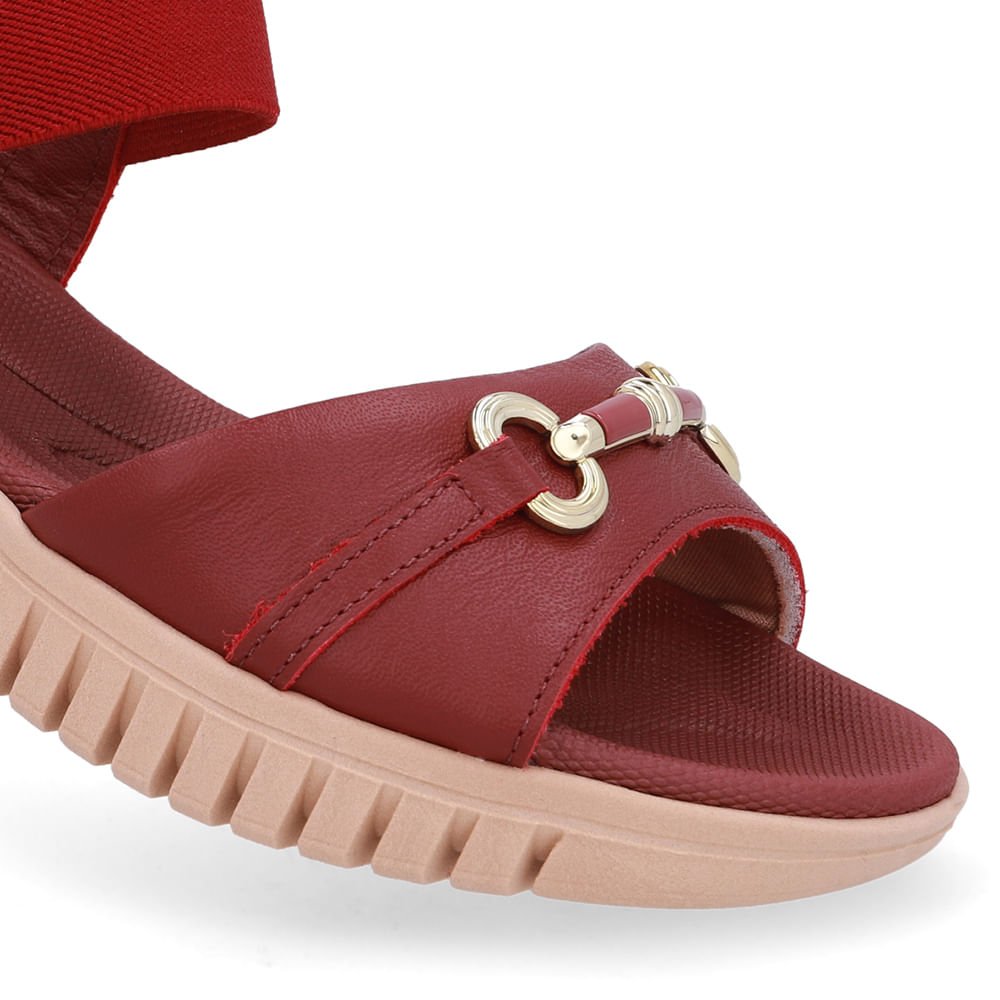 Sandália Enfeite Couro Vermelha Vermelho 4