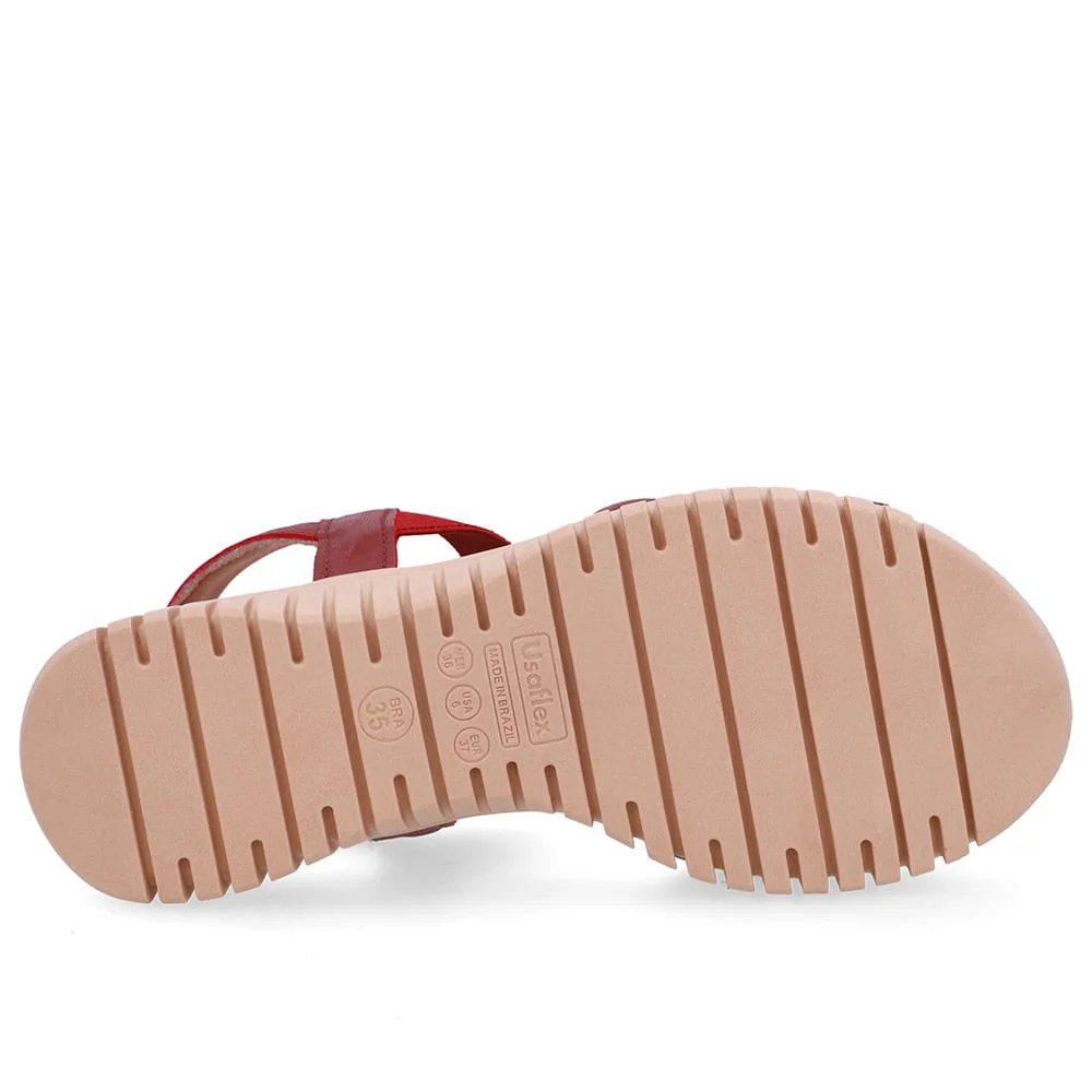 Sandália Enfeite Couro Vermelha Vermelho 5