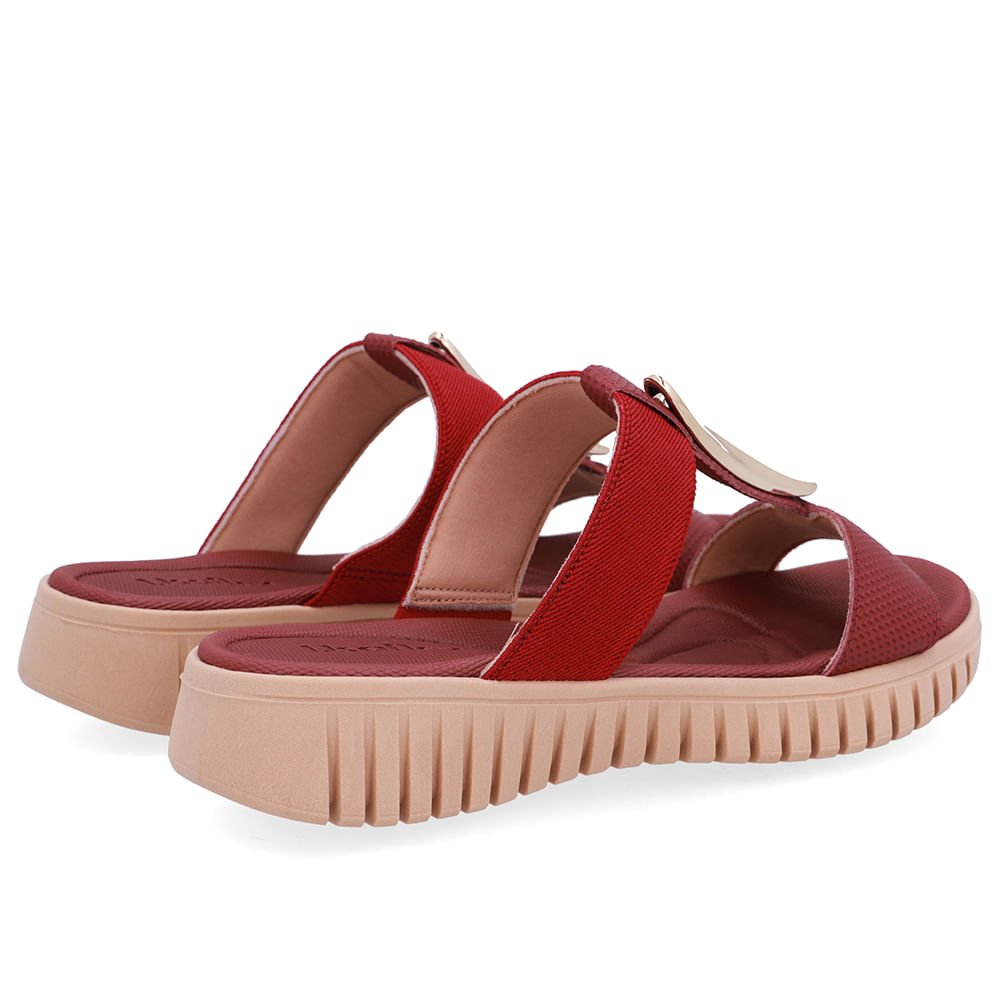 Tamanco Salto Baixo Couro Vermelho Enfeite Dourado Vermelho/Dourado 3