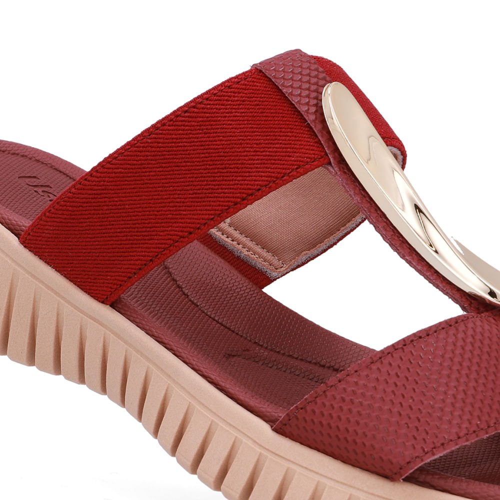 Tamanco Salto Baixo Couro Vermelho Enfeite Dourado Vermelho/Dourado 4