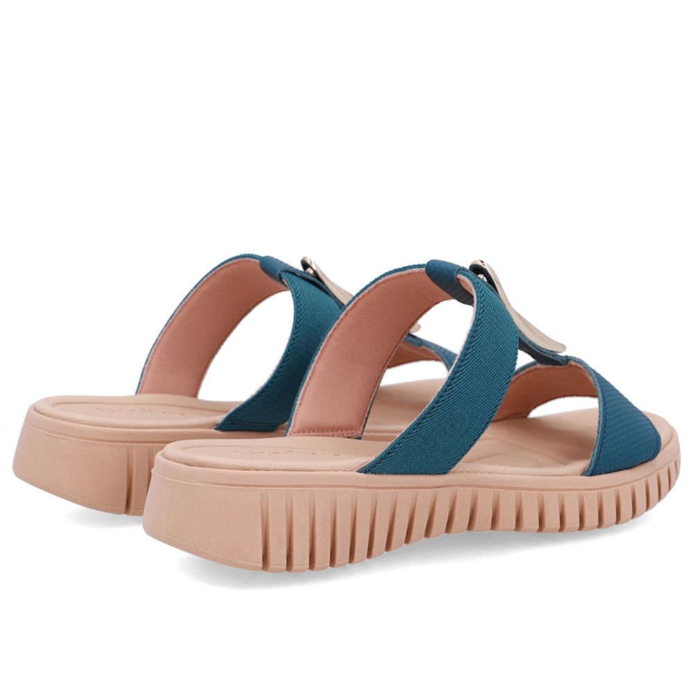 Tamanco Salto Baixo Couro Azul Enfeite Dourado Azul/Dourado 3