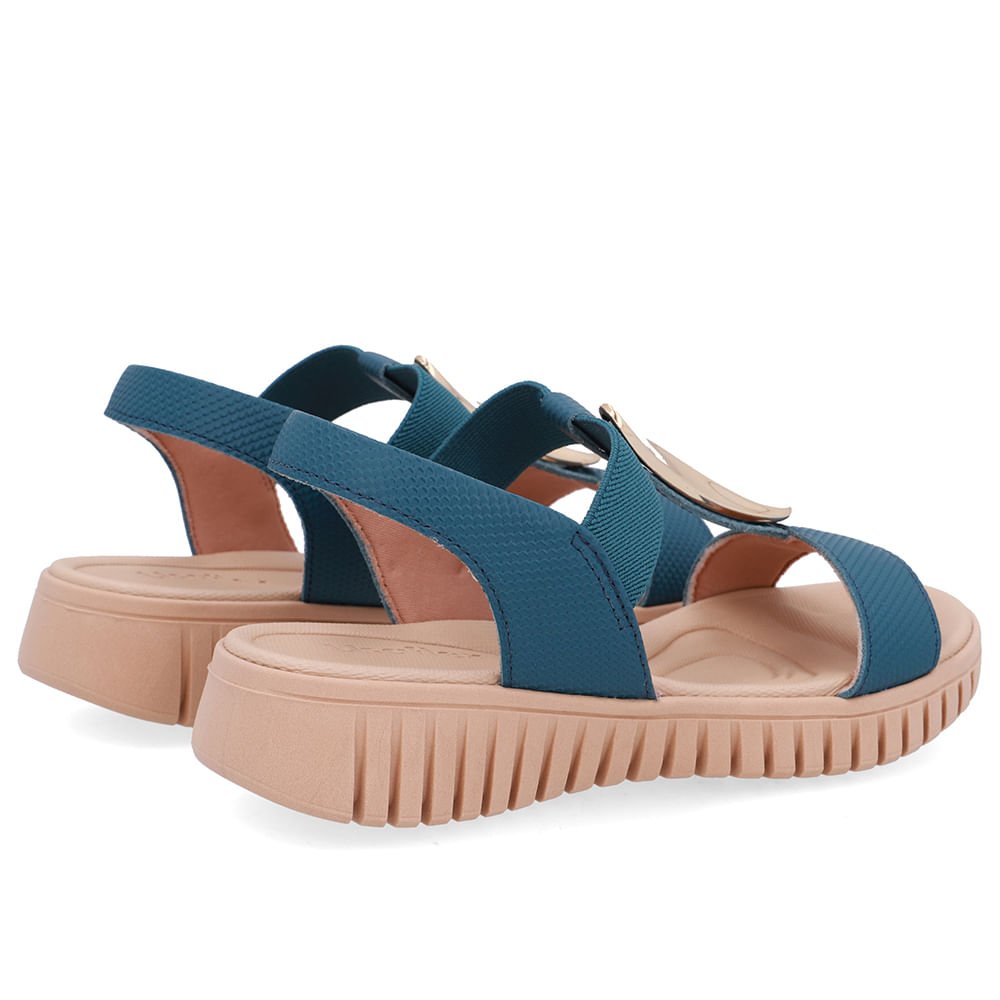 Sandália Enfeite Dourado Couro Azul Dourado/Azul 3