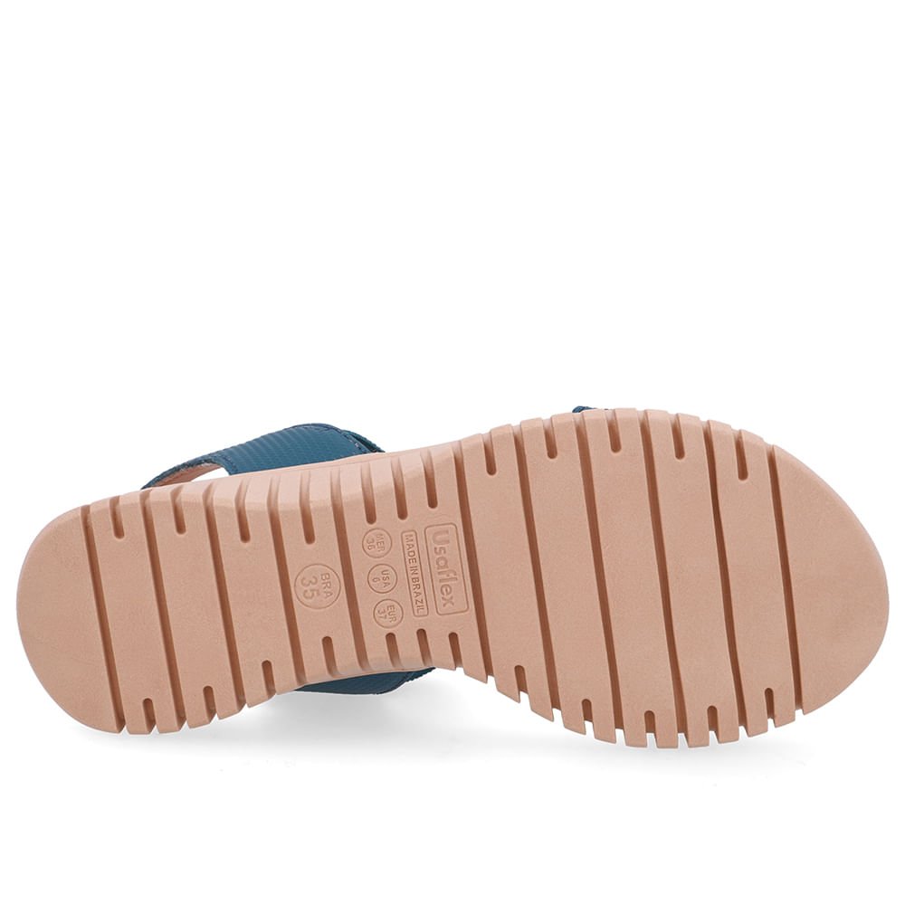 Sandália Enfeite Dourado Couro Azul Dourado/Azul 5