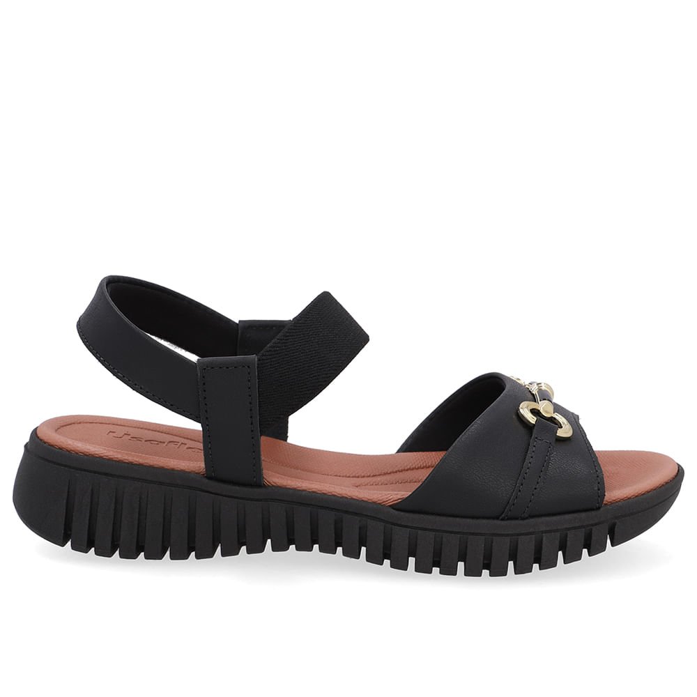 Sandália Enfeite Couro Preta