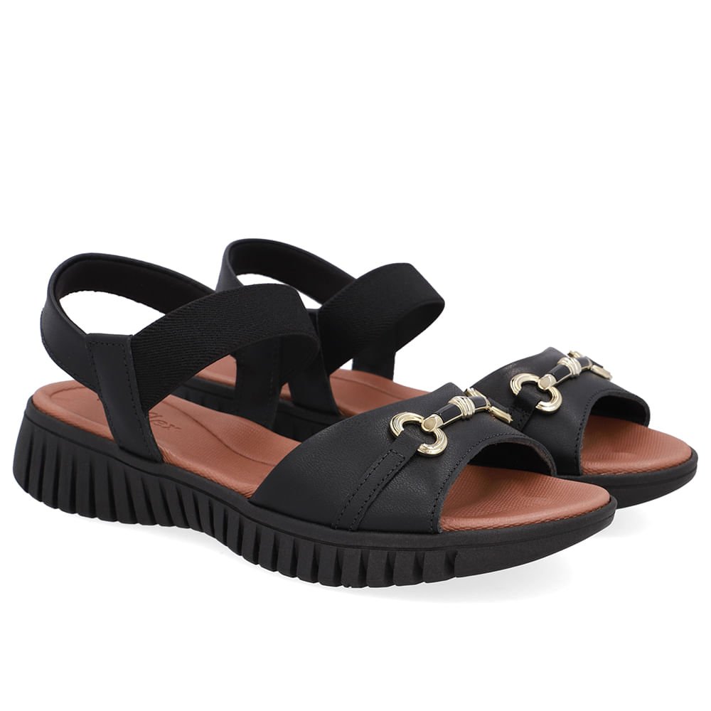 Sandália Enfeite Couro Preta Preto 2