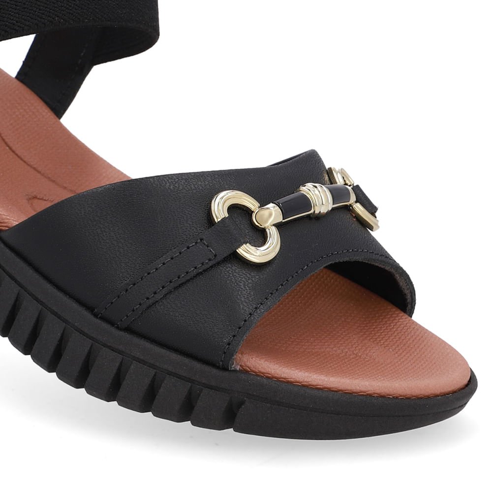 Sandália Enfeite Couro Preta Preto 4