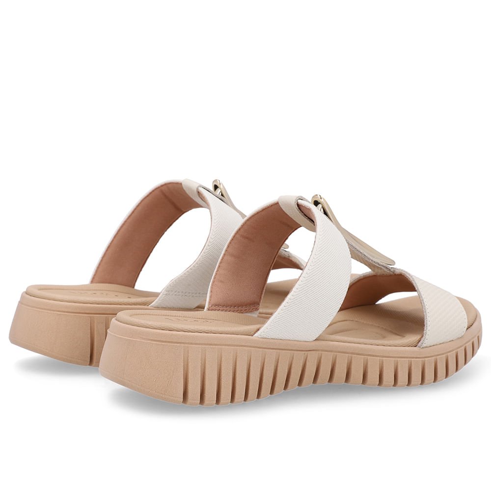 Tamanco Salto Baixo Couro Branco Marfim Enfeite Dourado Marfim/Dourado 3