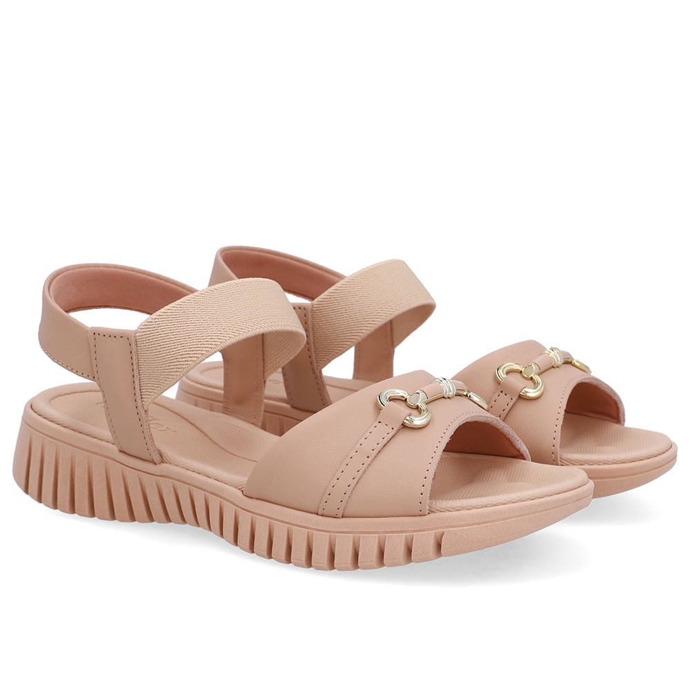 Sandália Enfeite Couro Bege Bege 2