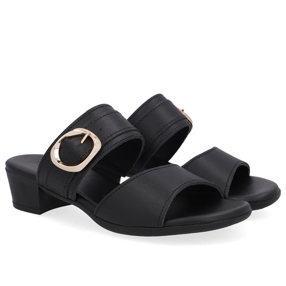 Tamanco Salto Bloco Couro Preto Fivela Preto 2