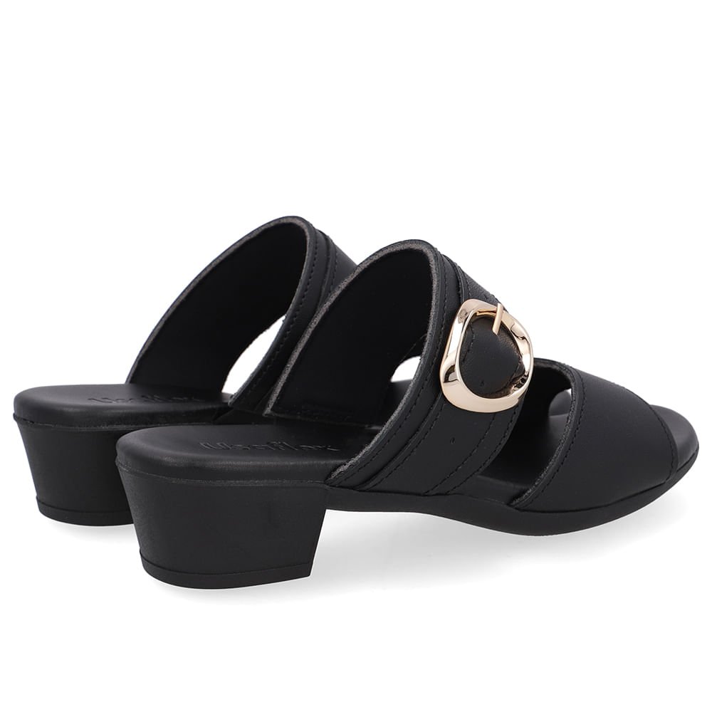 Tamanco Salto Bloco Couro Preto Fivela Preto 3