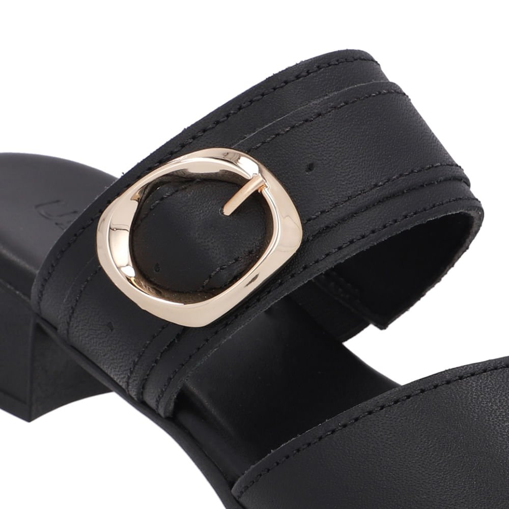 Tamanco Salto Bloco Couro Preto Fivela Preto 4