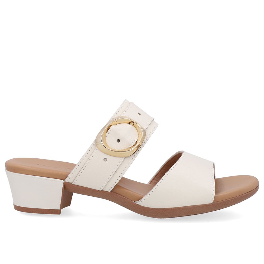 Tamanco Salto Bloco Couro Preto Fivela