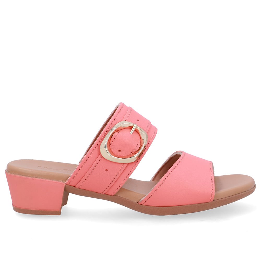 Tamanco Salto Bloco Couro Laranja Fivela