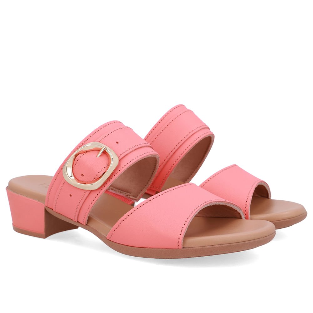 Tamanco Salto Bloco Couro Laranja Fivela Rosa 2