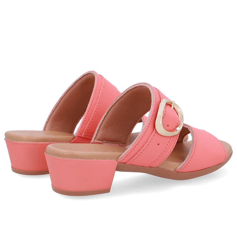 Tamanco Salto Bloco Couro Laranja Fivela Rosa 3