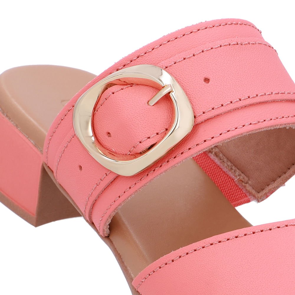 Tamanco Salto Bloco Couro Laranja Fivela Rosa 4