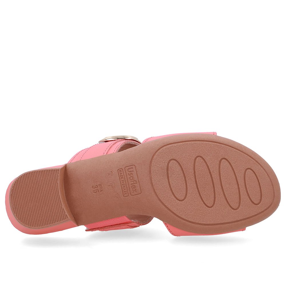 Tamanco Salto Bloco Couro Laranja Fivela Rosa 5