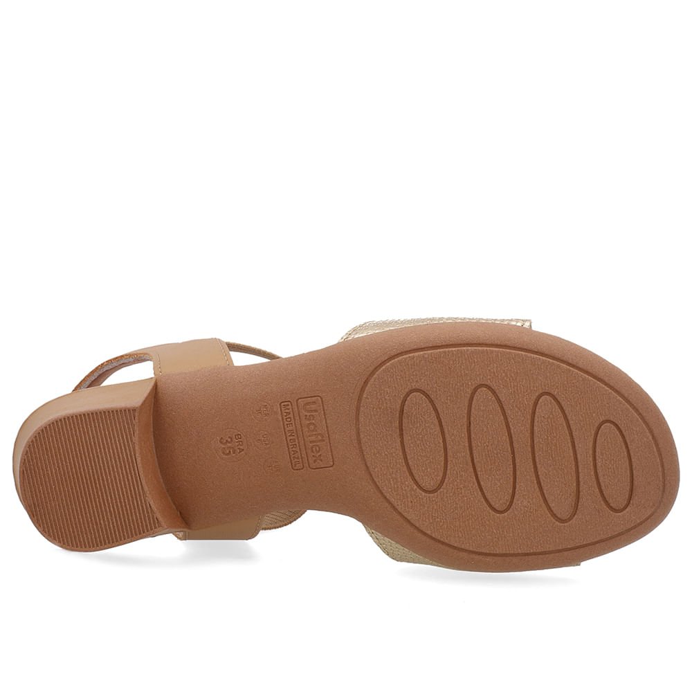 Sandália Salto Bloco Enfeite Couro Dourada Dourado 5