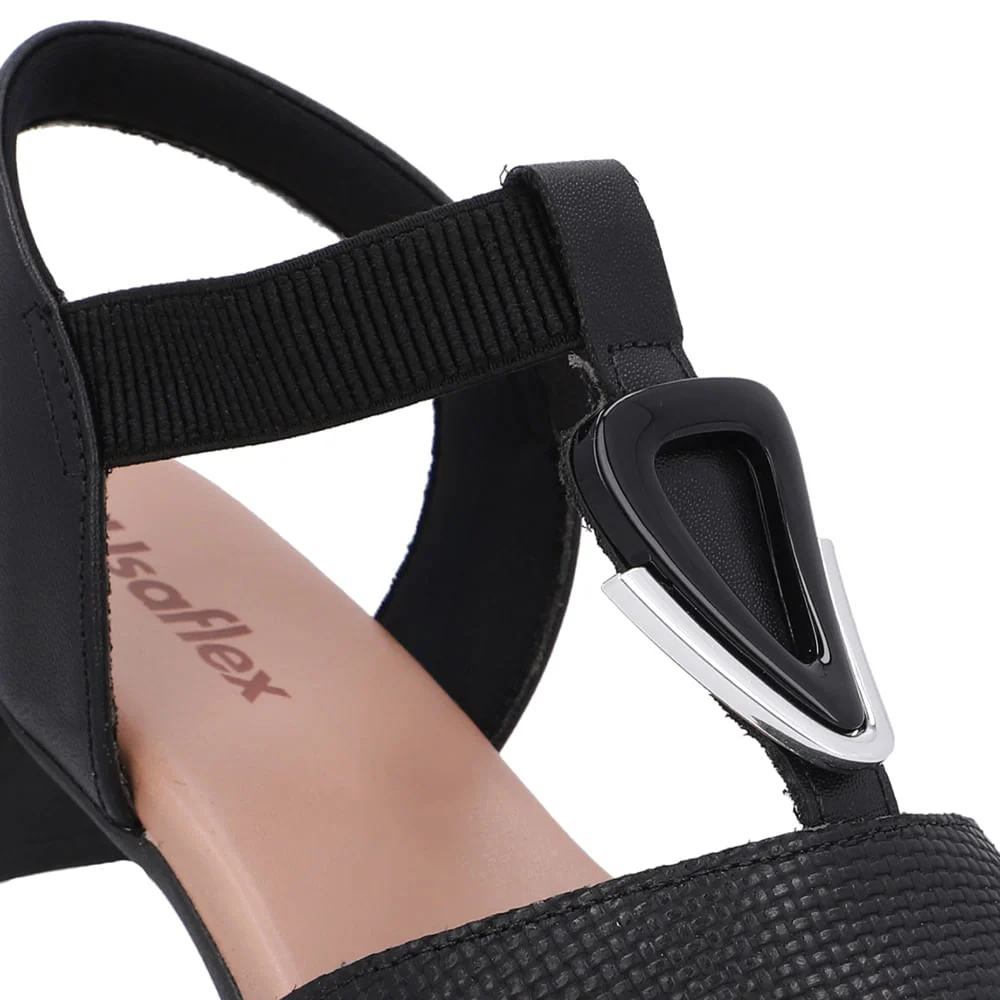 Sandália Salto Bloco Enfeite Couro Preta Preto 4