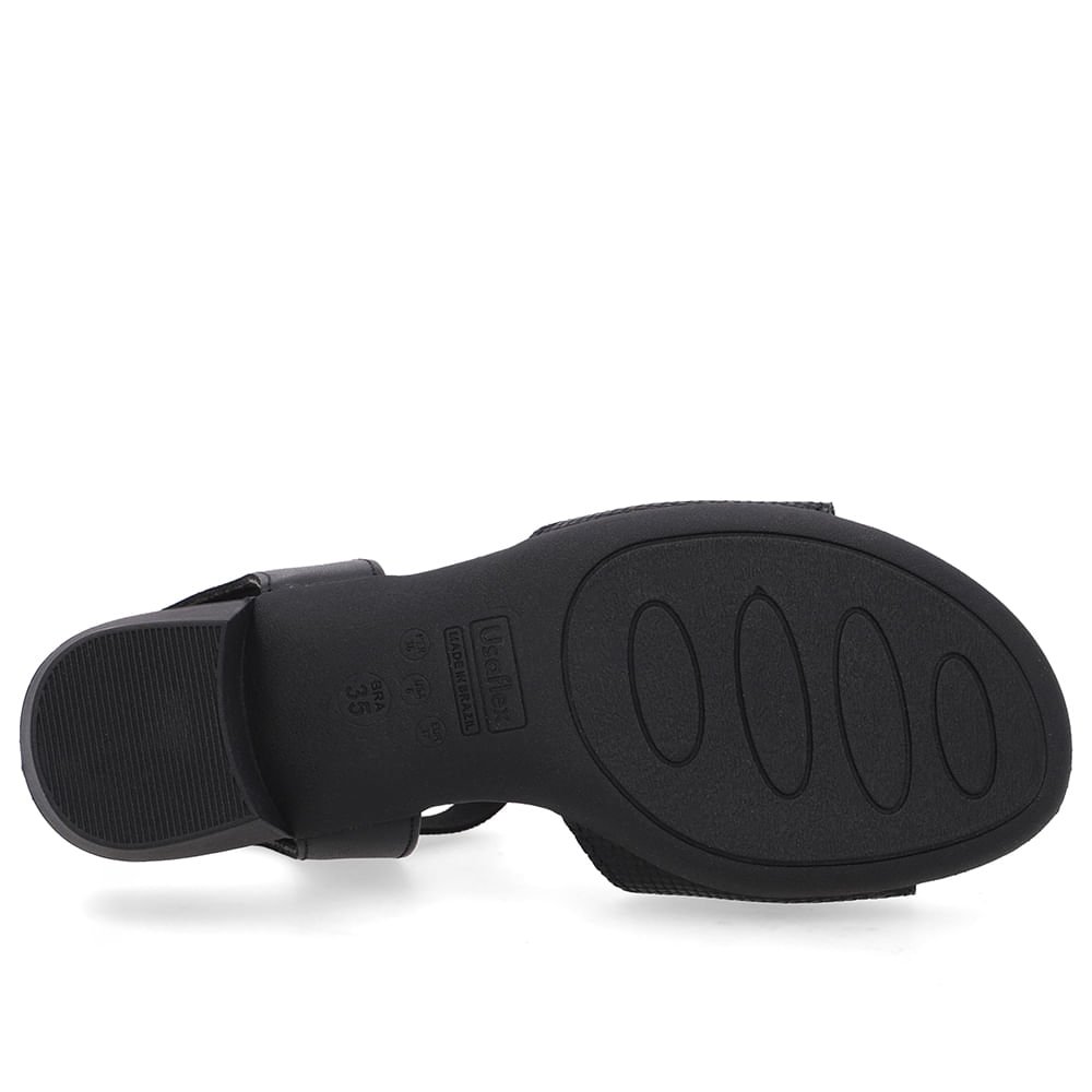 Sandália Salto Bloco Enfeite Couro Preta Preto 5