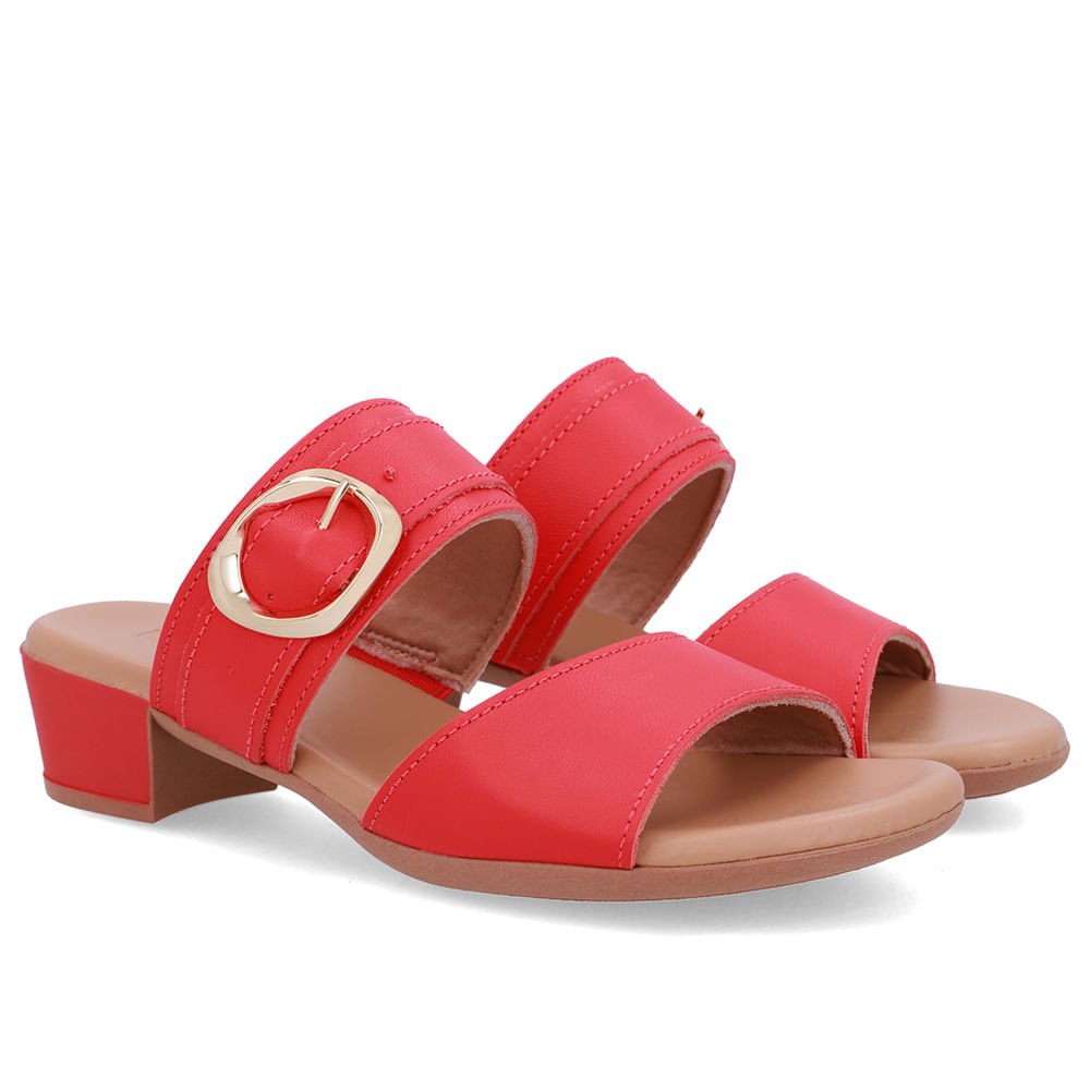 Tamanco Salto Bloco Couro Vermelho Fivela Vermelho 2