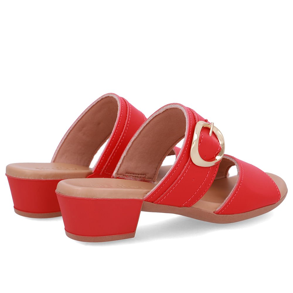 Tamanco Salto Bloco Couro Vermelho Fivela Vermelho 3