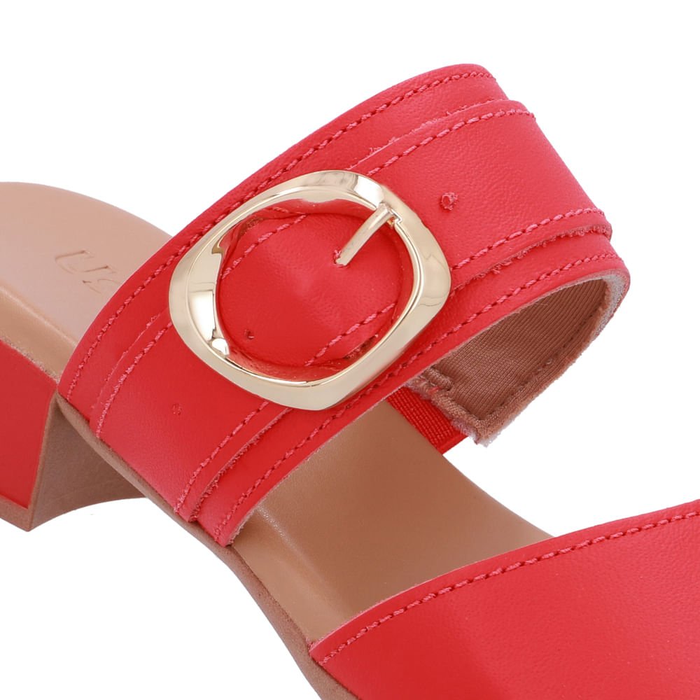 Tamanco Salto Bloco Couro Vermelho Fivela Vermelho 4