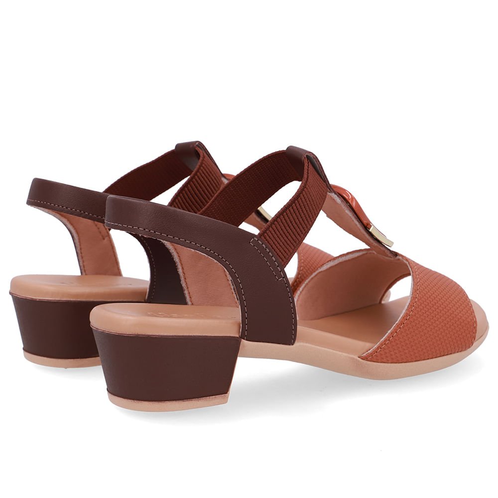 Sandália Salto Bloco Enfeite Couro Marrom Marrom 3