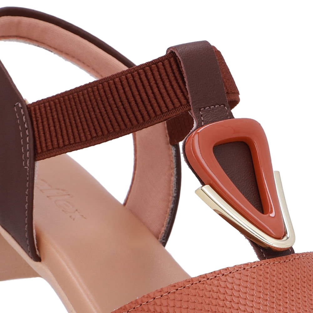 Sandália Salto Bloco Enfeite Couro Marrom Marrom 4