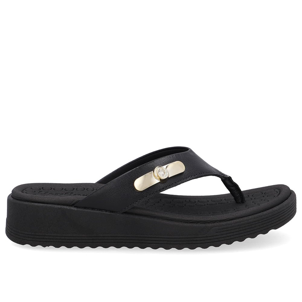 Chinelo Salto Baixo Couro Preto