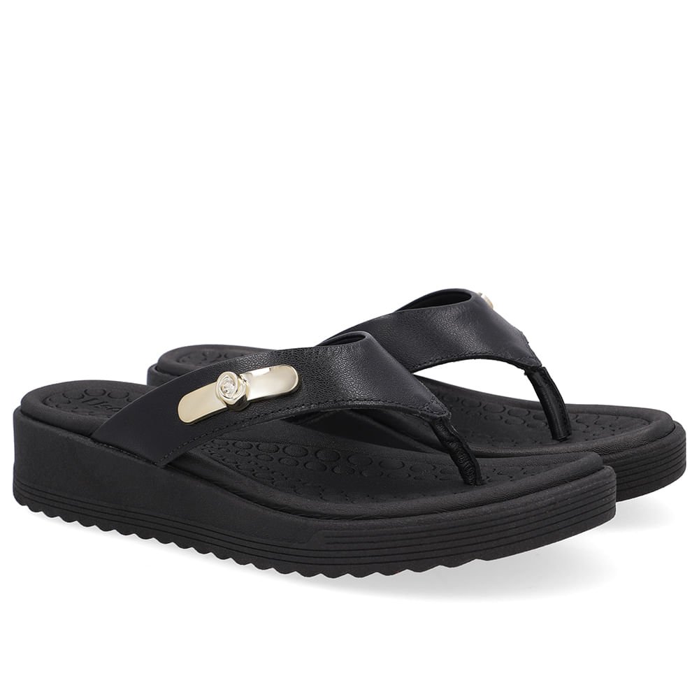 Chinelo Salto Baixo Couro Preto Preto 2