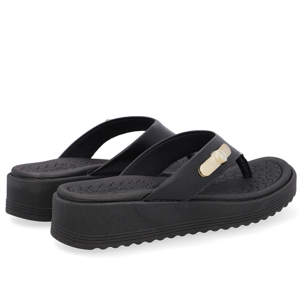 Chinelo Salto Baixo Couro Preto Preto 3