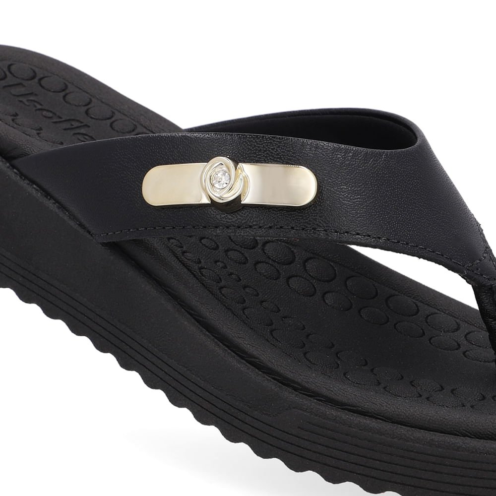 Chinelo Salto Baixo Couro Preto Preto 4
