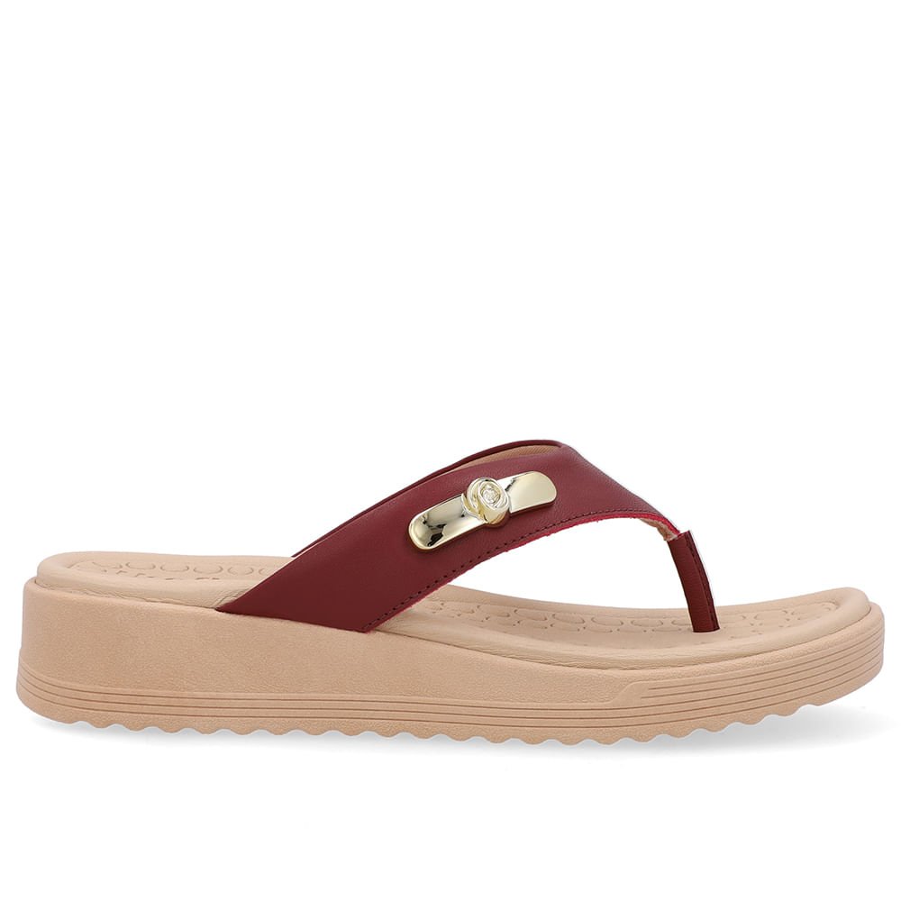 Chinelo Salto Baixo Couro Vermelho