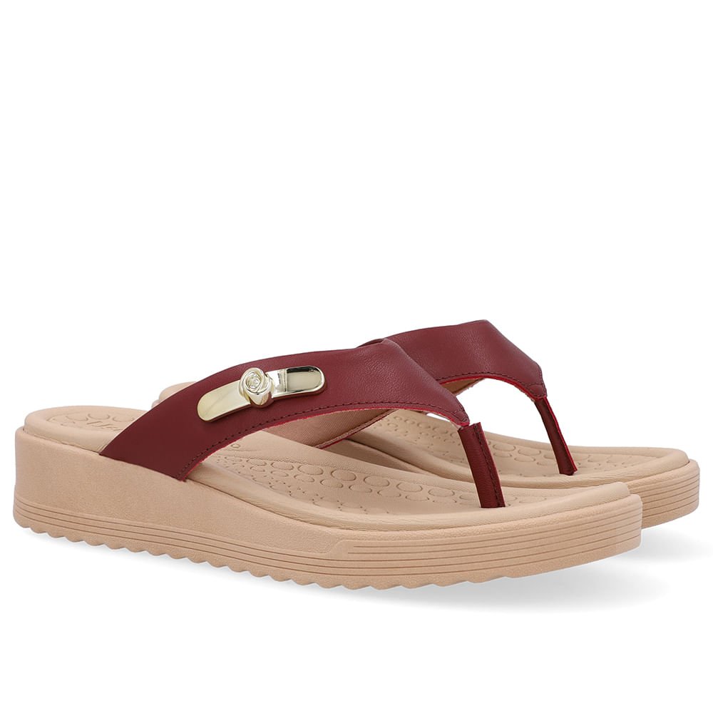 Chinelo Salto Baixo Couro Vermelho Vermelho 2