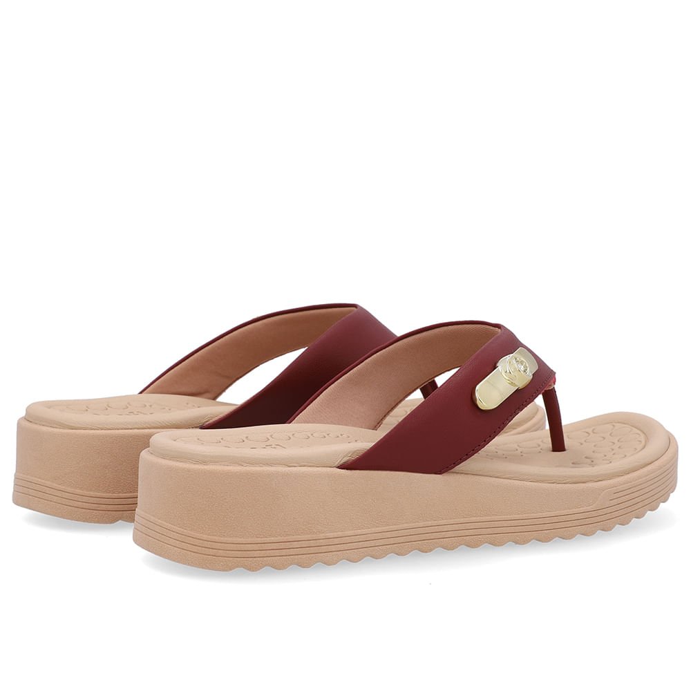 Chinelo Salto Baixo Couro Vermelho Vermelho 3