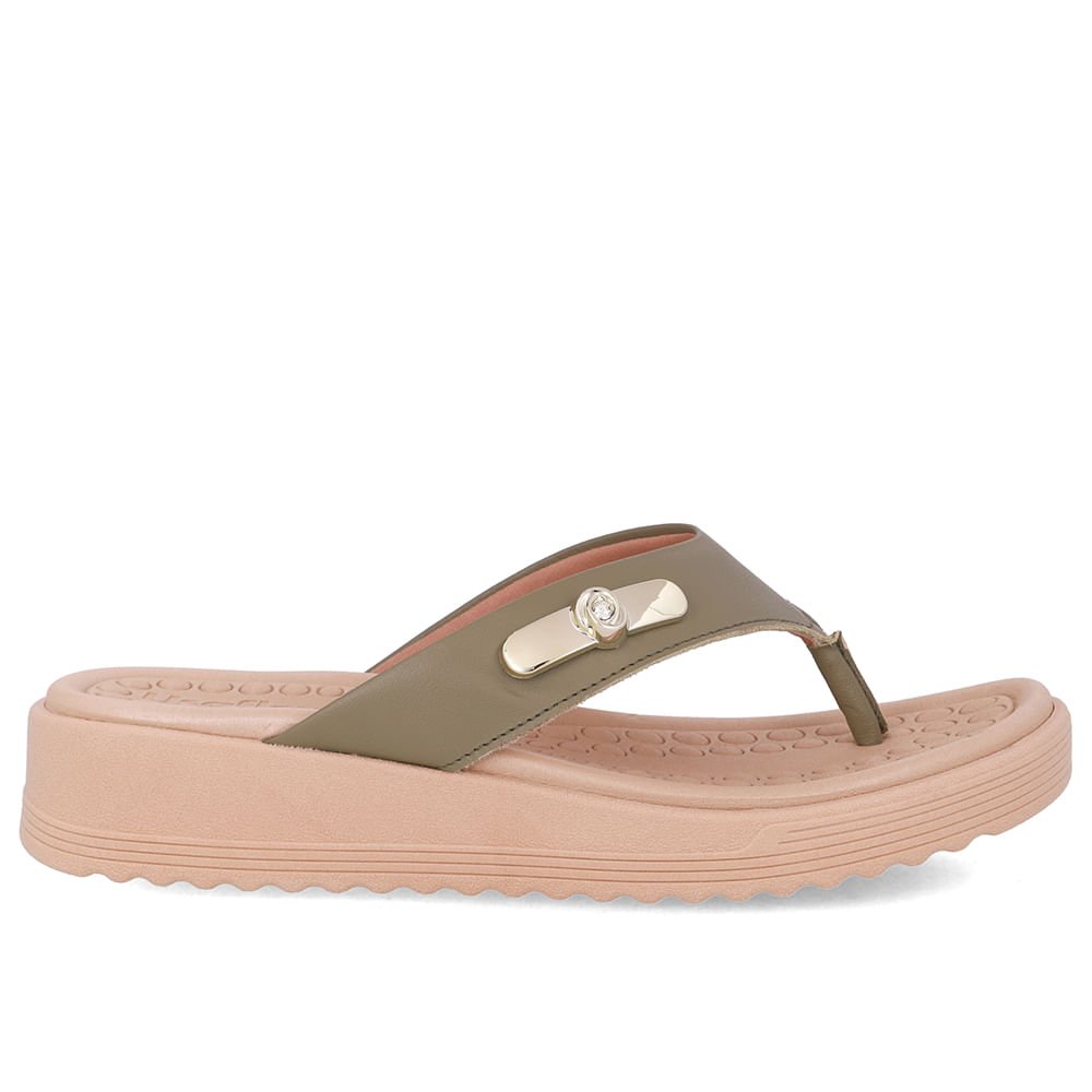 Chinelo Salto Baixo Couro Verde