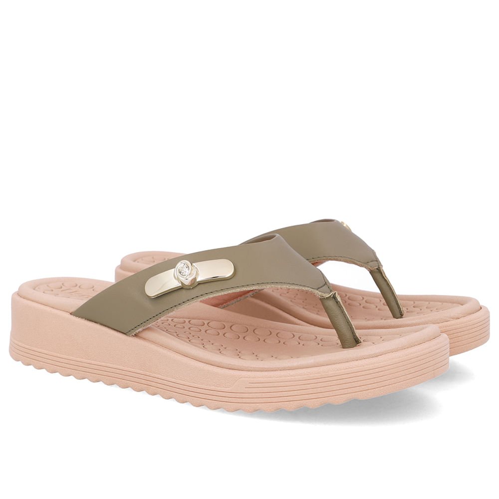 Chinelo Salto Baixo Couro Verde Verde 2