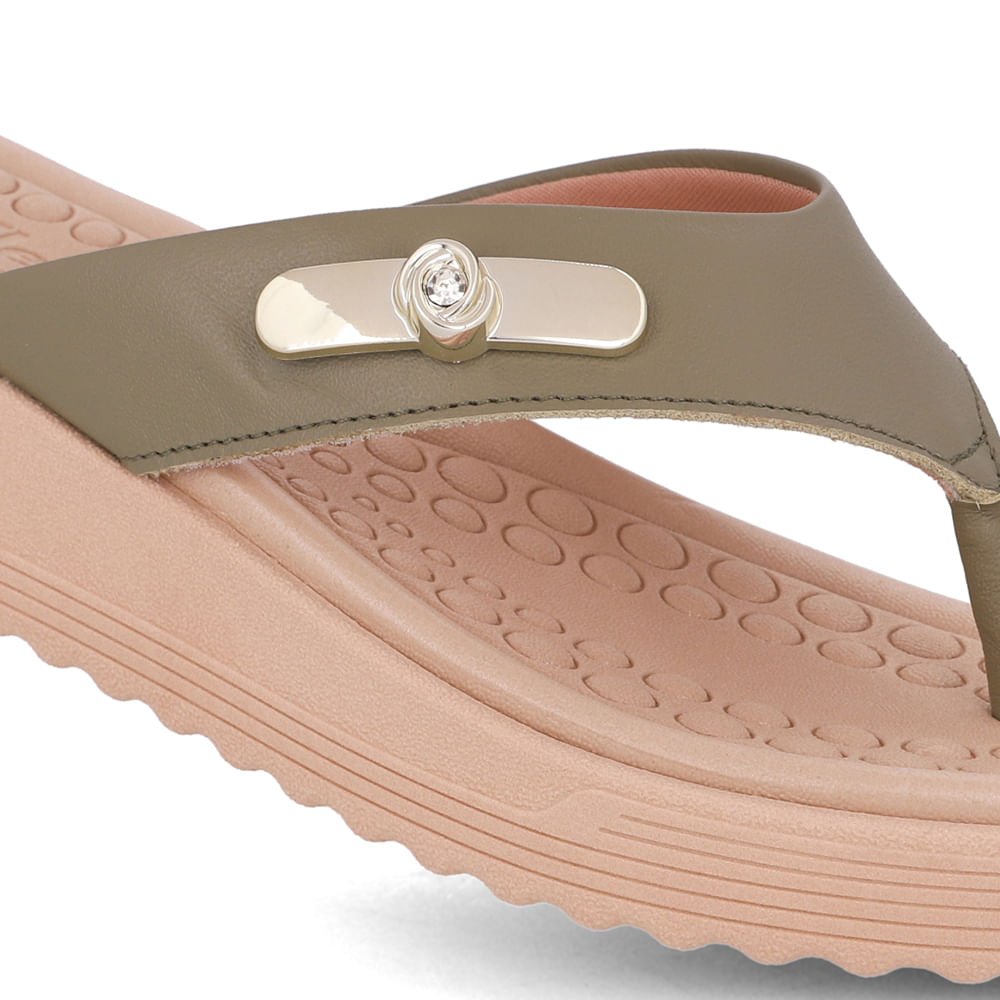 Chinelo Salto Baixo Couro Verde Verde 4