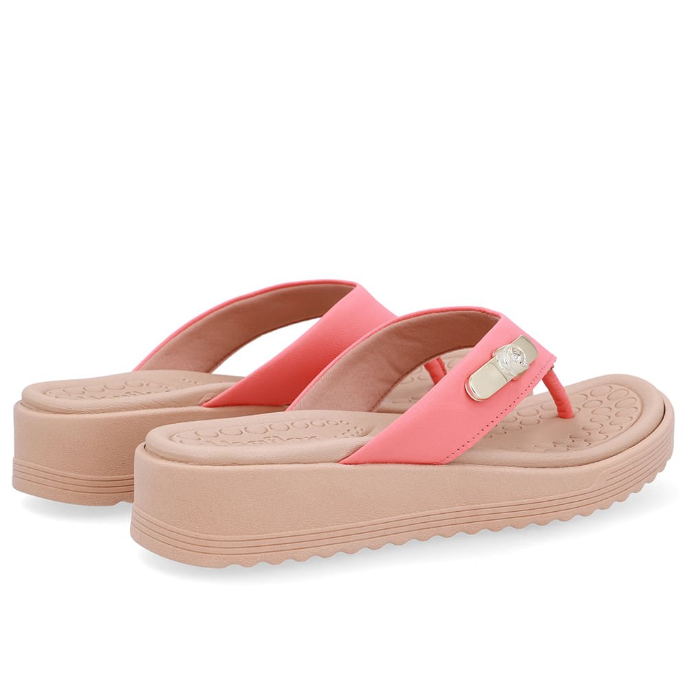 Chinelo Salto Baixo Couro Laranja Rosa 3