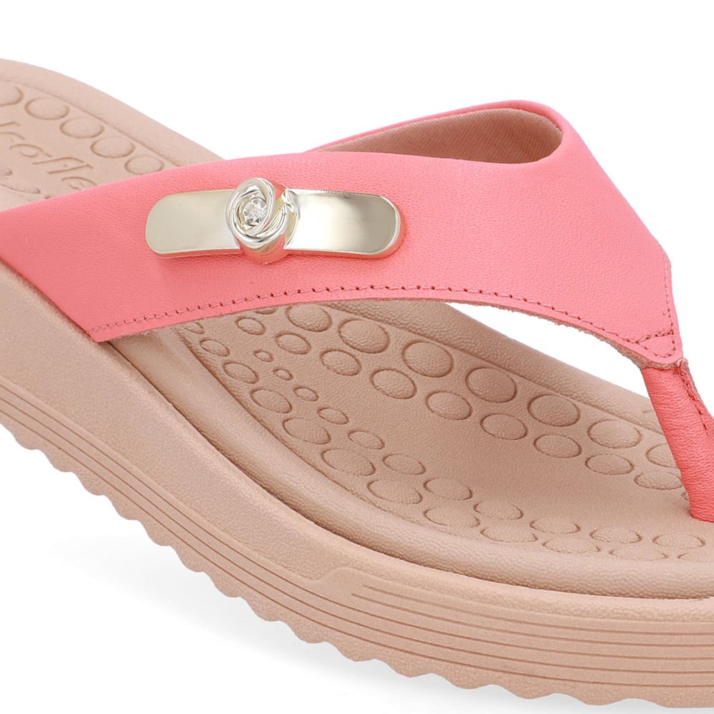 Chinelo Salto Baixo Couro Laranja Rosa 4