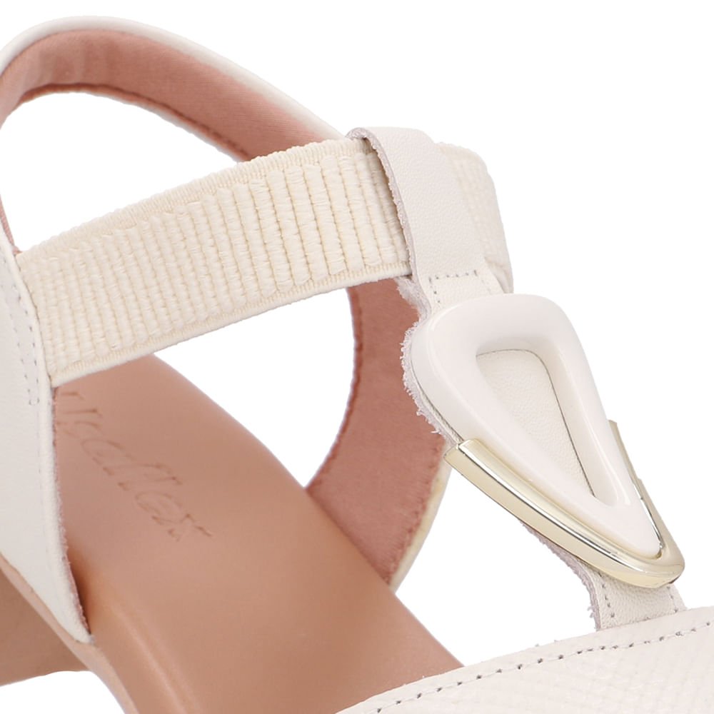 Sandália Salto Bloco Enfeite Couro Branca Marfim Marfim 4